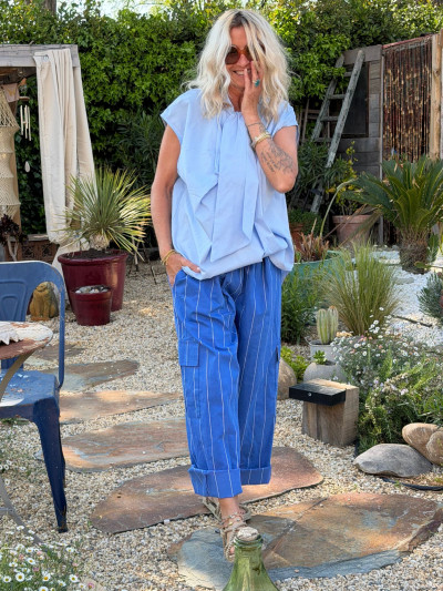 Pantalon SOLINE rayé bleu