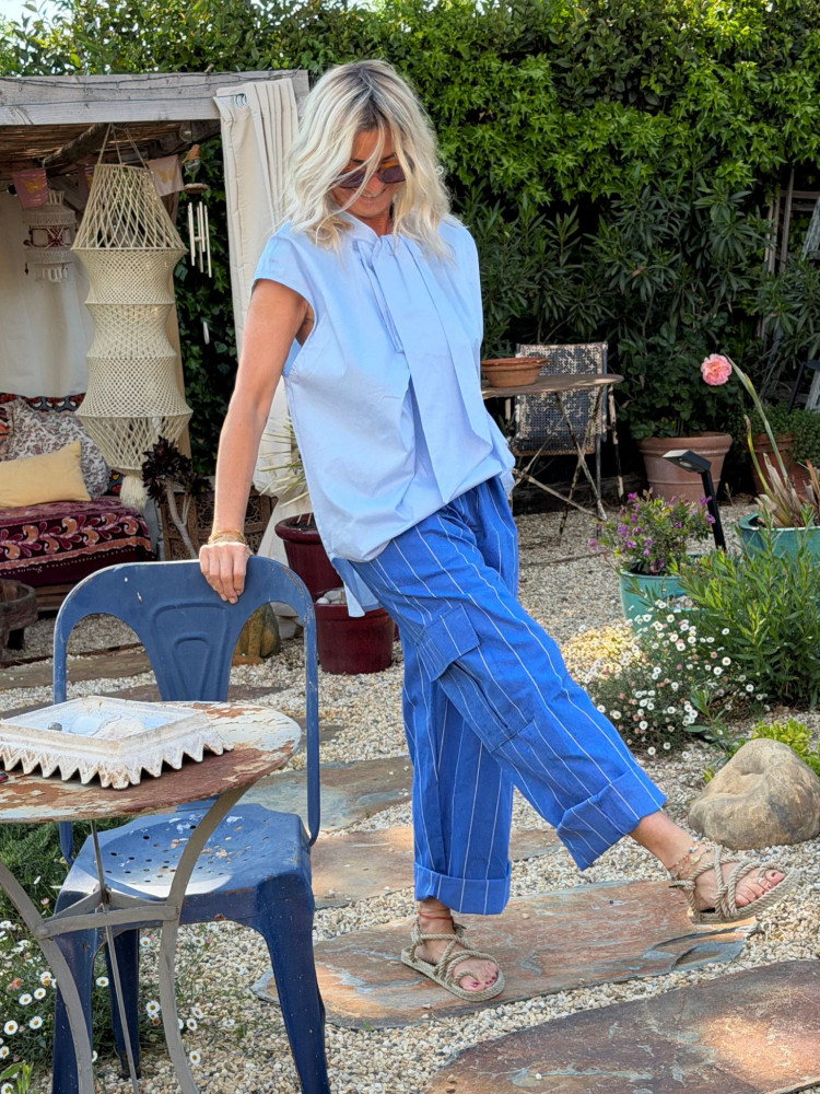 Pantalon SOLINE rayé bleu