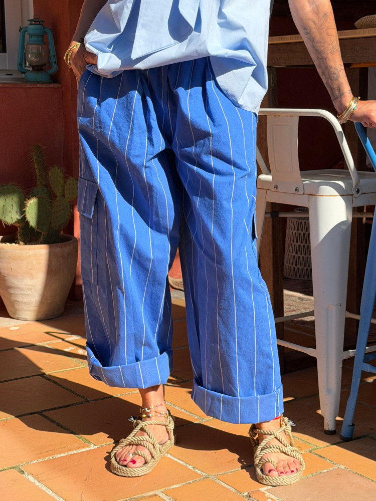 Pantalon SOLINE rayé bleu