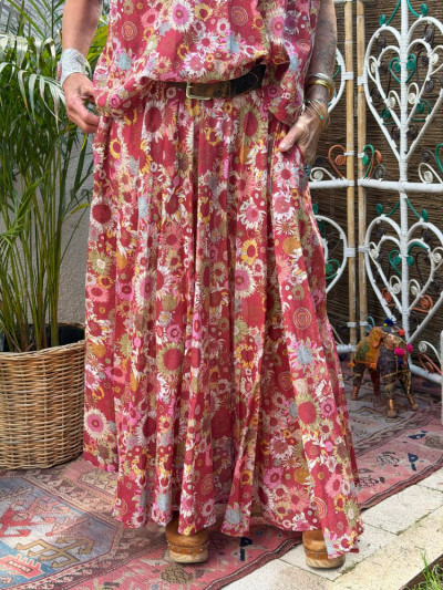 Jupe DAISY cerise à fleurs