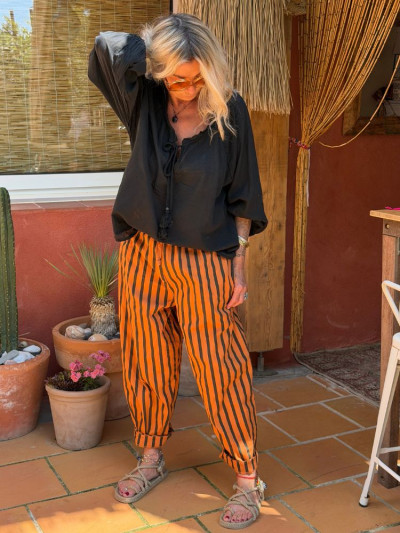 Pantalon NOVA rayé terracotta