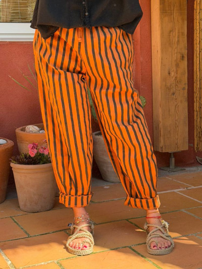 Pantalon NOVA rayé terracotta