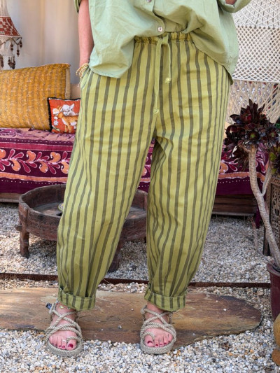 Pantalon NOVA rayé vert