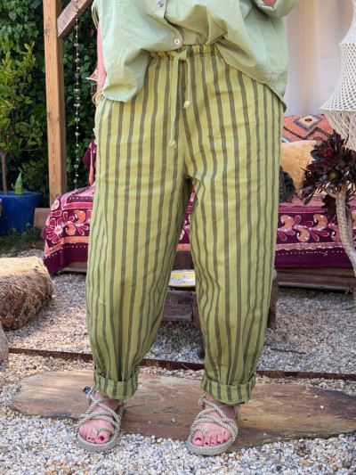 Pantalon NOVA rayé vert