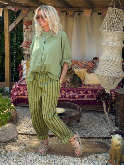 Pantalon NOVA rayé vert 2