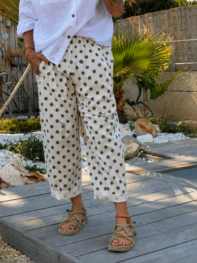 Pantalon ALEX à pois kaki