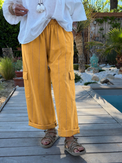 Pantalon SOLINE rayé safran