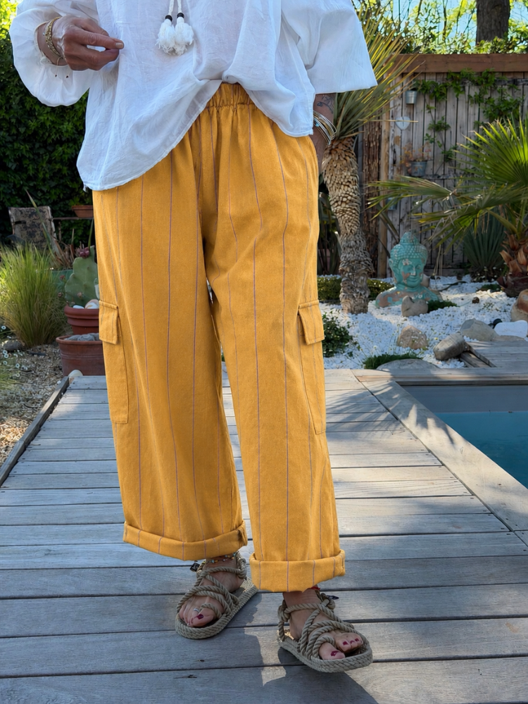 Pantalon SOLINE rayé safran