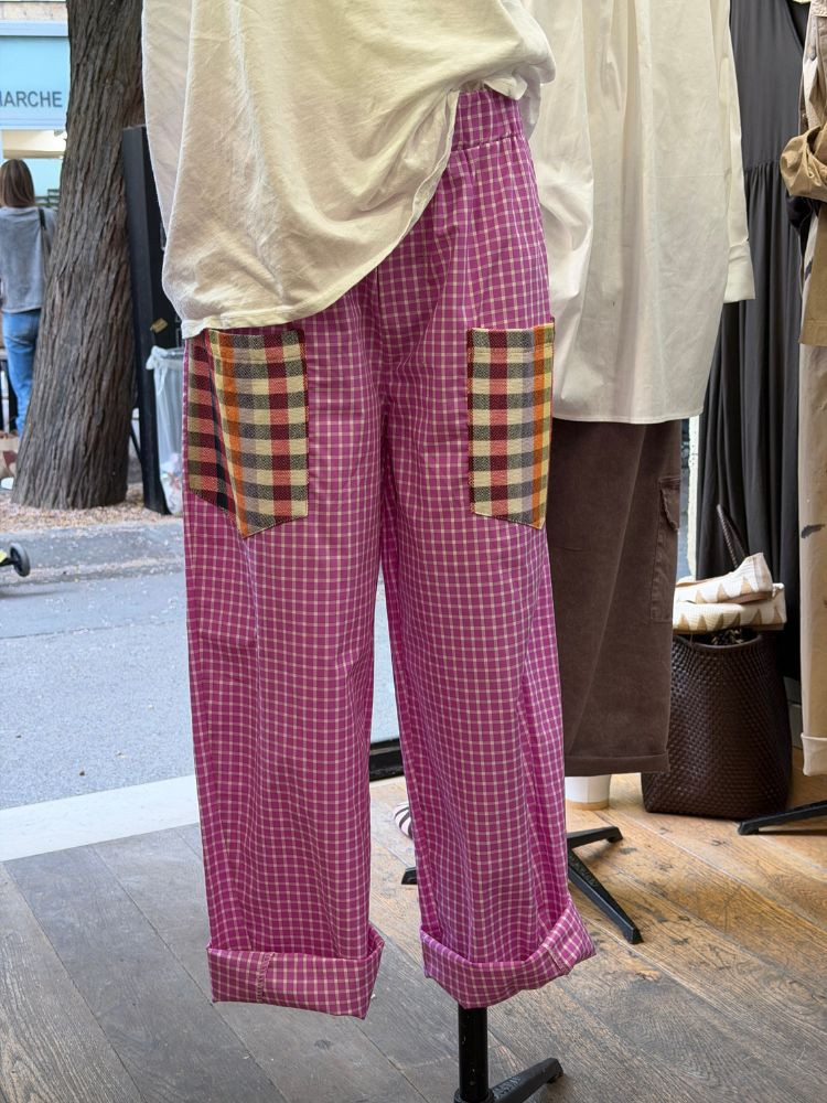 Pantalon MARCUS rose à carreaux