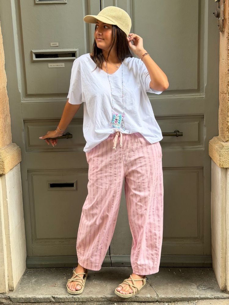 Pantalon NOVA rayé rose