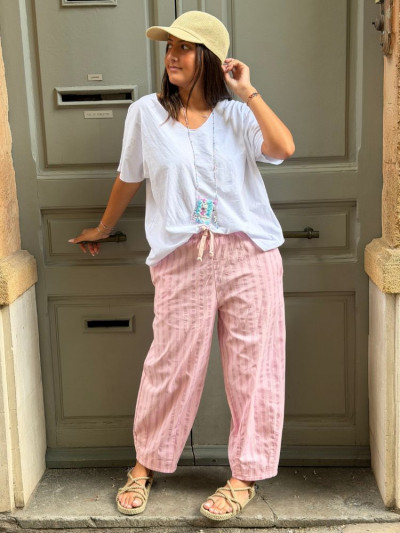 Pantalon NOVA rayé rose