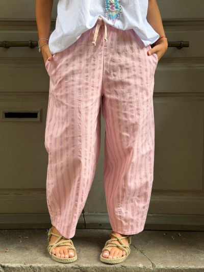 Pantalon NOVA rayé rose