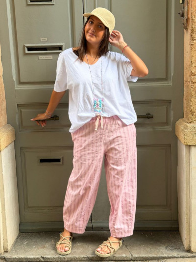 Pantalon NOVA rayé rose