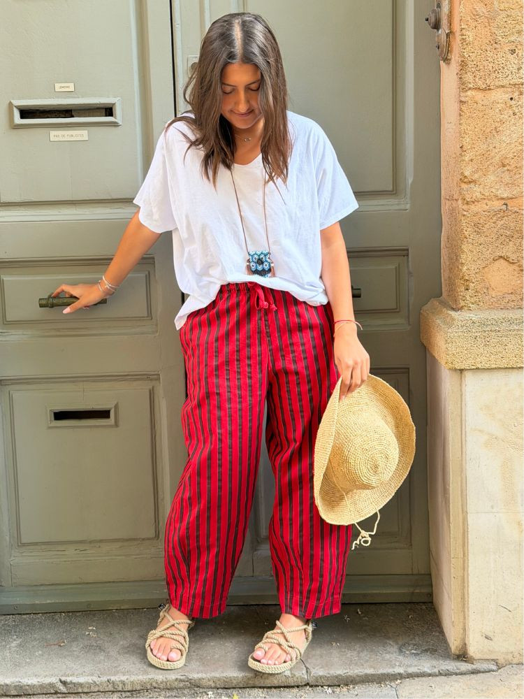 Pantalon NOVA rayé rouge