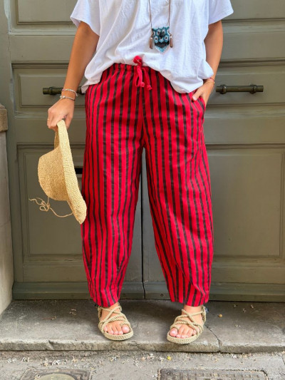 Pantalon NOVA rayé rouge