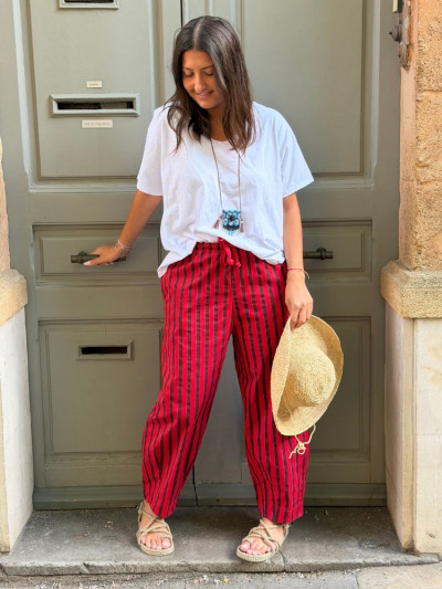 Pantalon NOVA rayé rouge