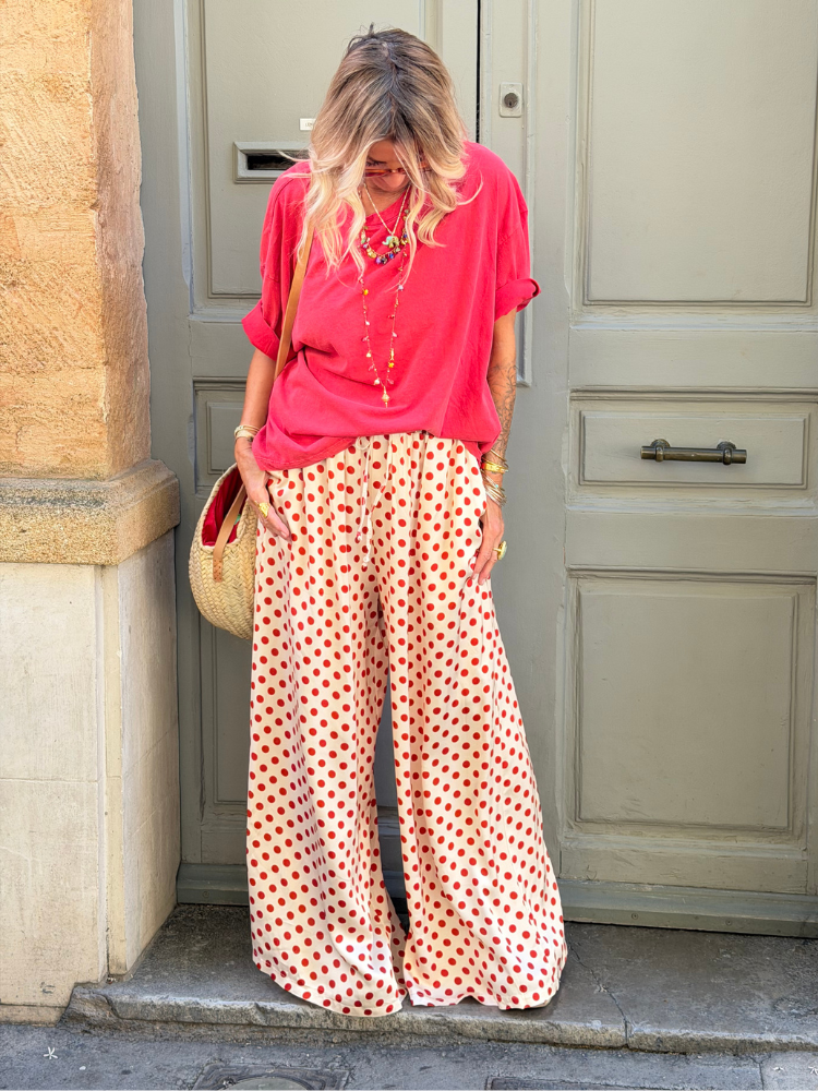 Pantalon KEMY à pois rouge