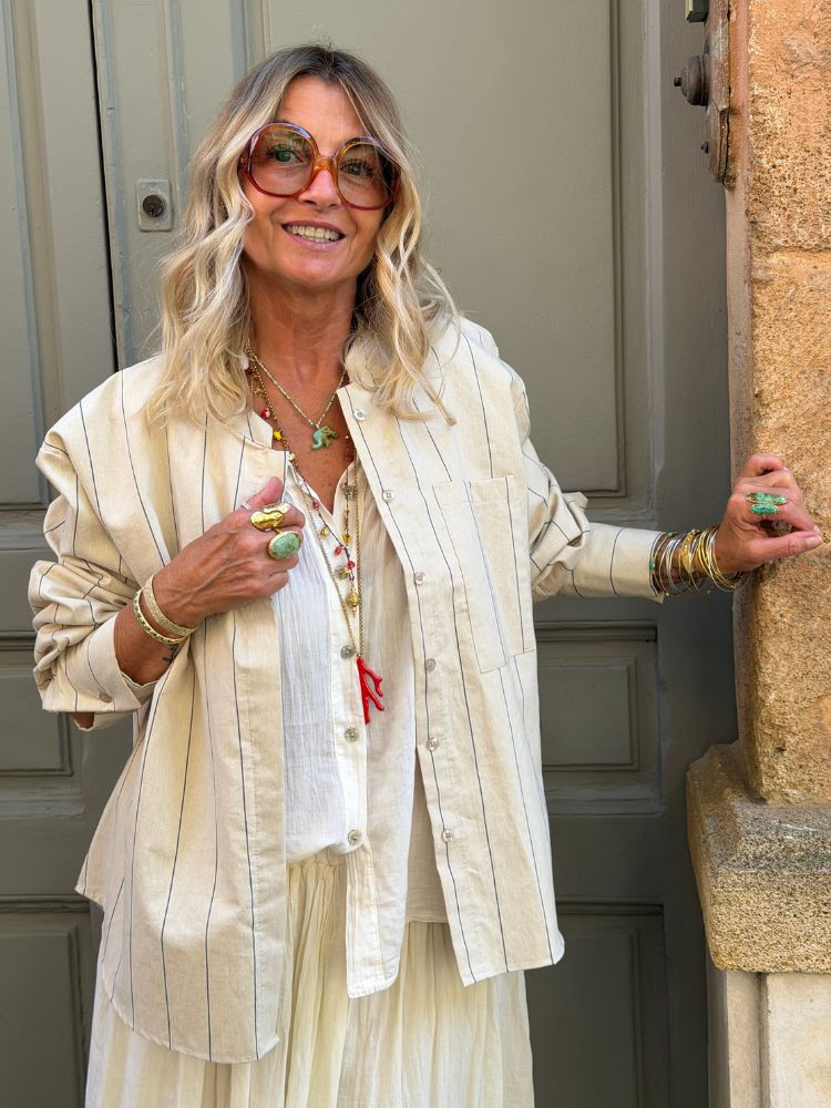 Chemise ARON rayé écru