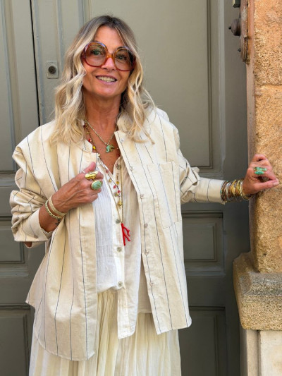Chemise ARON rayé écru