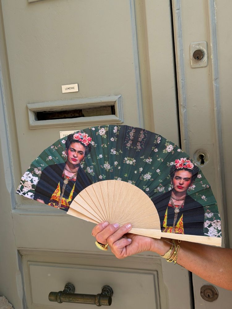 Éventail Frida Kahlo vert