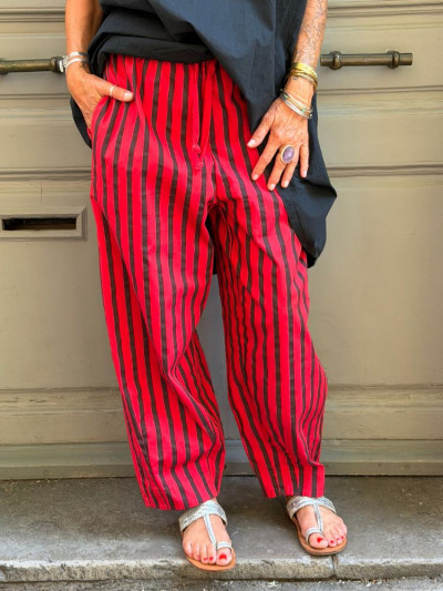 Pantalon NOVA rayé rouge