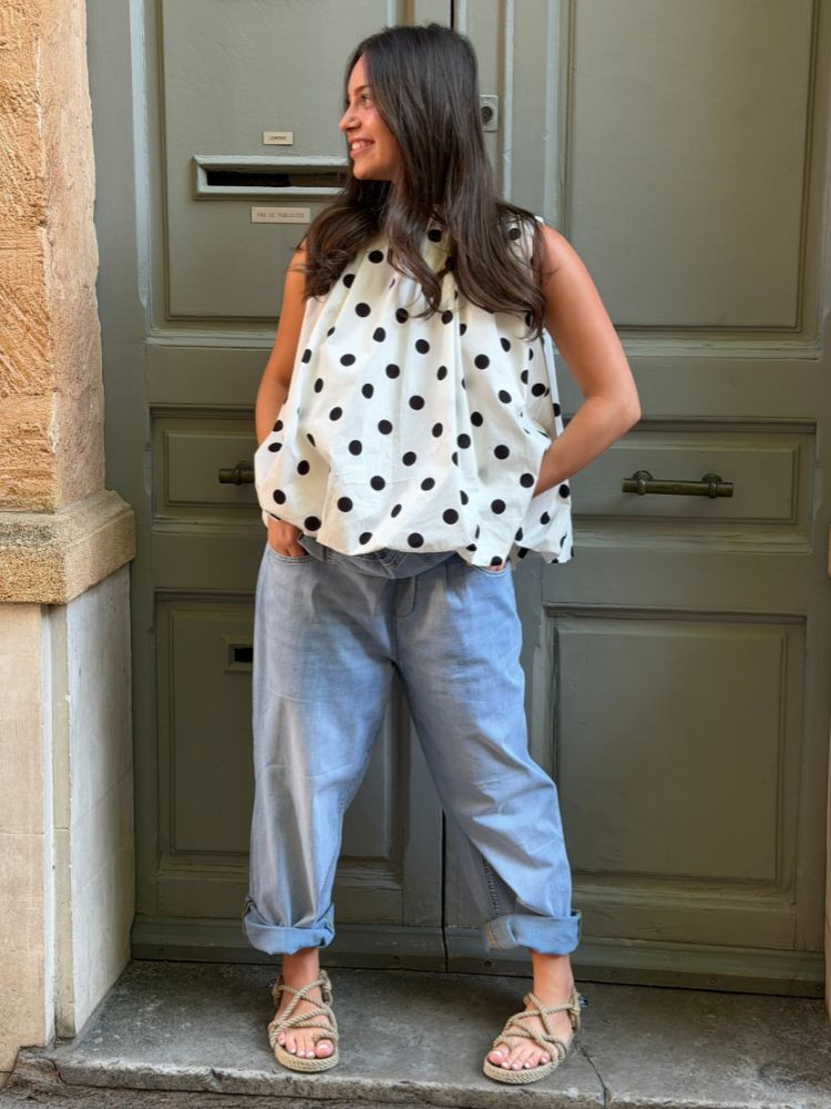 Top BORN a pois blanc