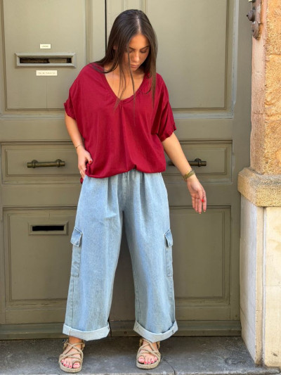 T-shirt NINO bordeaux col v 2