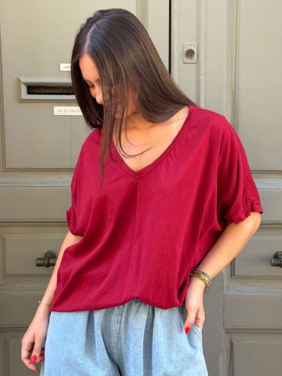T-shirt NINO bordeaux col v