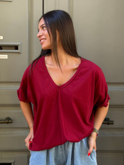 T-shirt NINO bordeaux col v