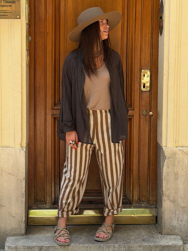 Pantalon ALBAN rayé camel & écru
