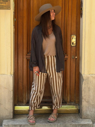 Pantalon ALBAN rayé camel & écru