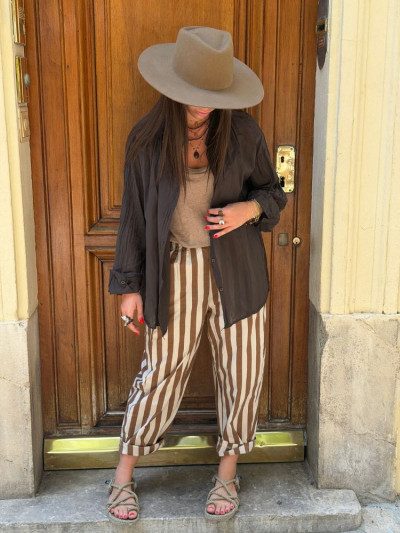 Pantalon ALBAN rayé camel & écru