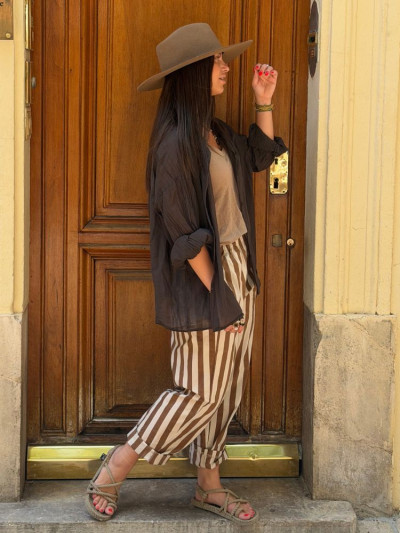 Pantalon ALBAN rayé camel & écru