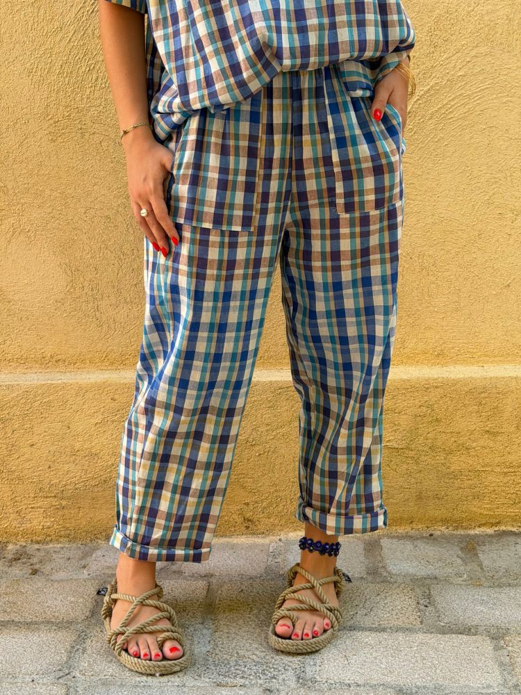 Pantalon PAOLA carreaux bleu