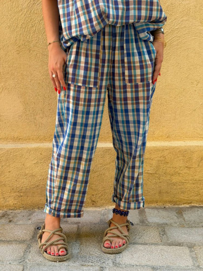 Pantalon PAOLA carreaux bleu