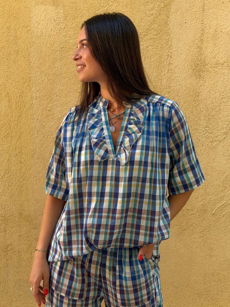 Blouse FLAVIE carreaux bleu