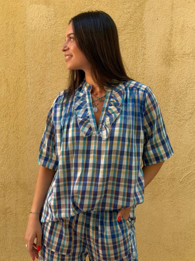 Blouse FLAVIE carreaux bleu
