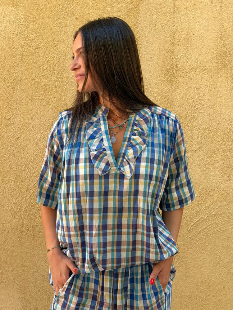Blouse FLAVIE carreaux bleu