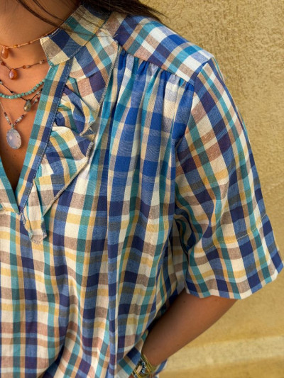 Blouse FLAVIE carreaux bleu