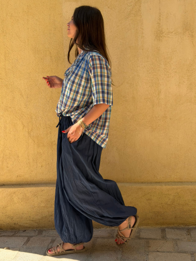 Blouse FLAVIE carreaux bleu 2