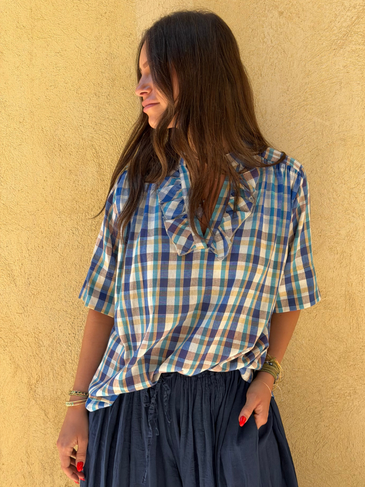 Blouse FLAVIE carreaux bleu