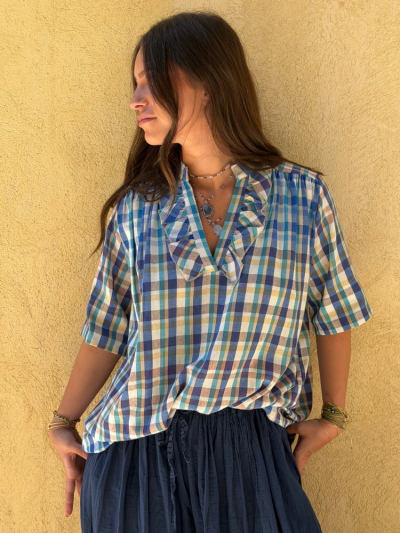 Blouse FLAVIE carreaux bleu