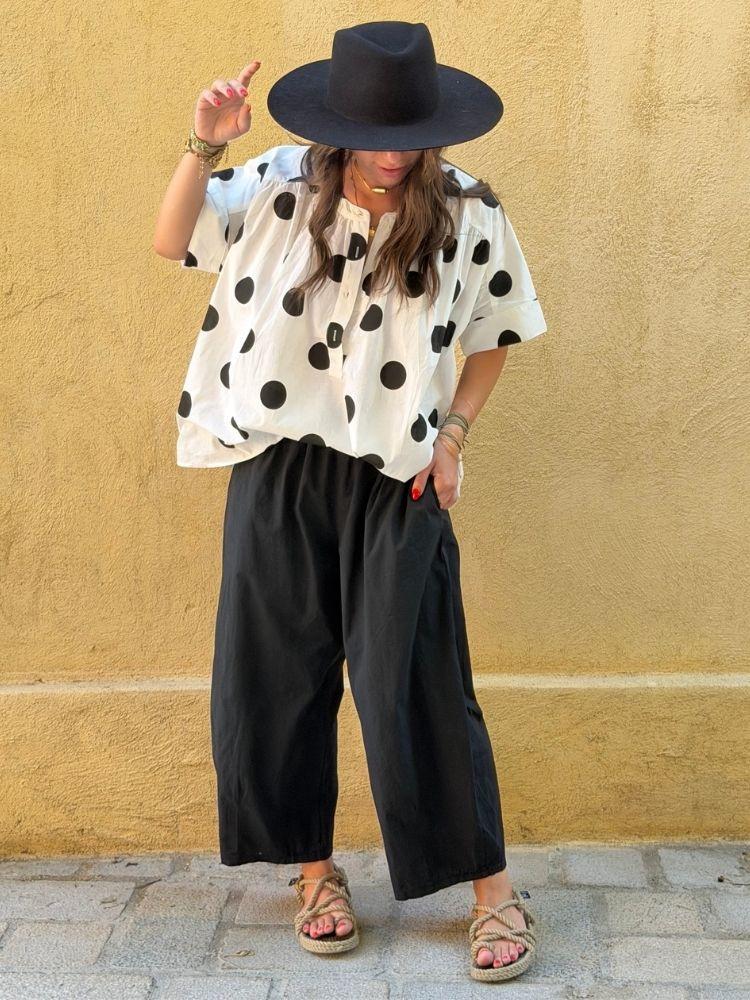 Blouse LADY blanc à pois noir