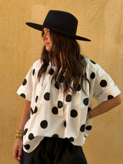 Blouse LADY blanc à pois noir