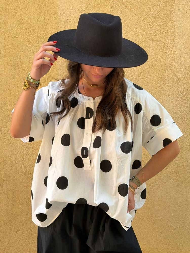 Blouse LADY blanc à pois noir