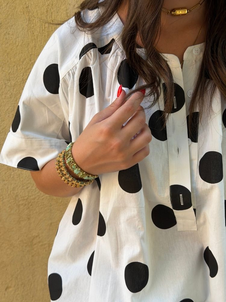 Blouse LADY blanc à pois noir