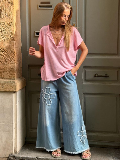T-shirt JASMIN rose manches courtes