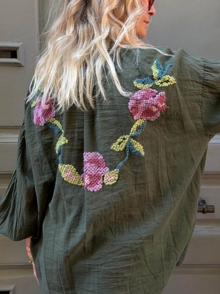Chemise JOHANA brodée kaki