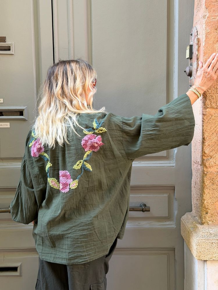 Chemise JOHANA brodée kaki