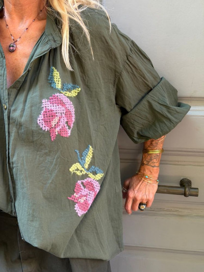 Chemise JOHANA brodée kaki